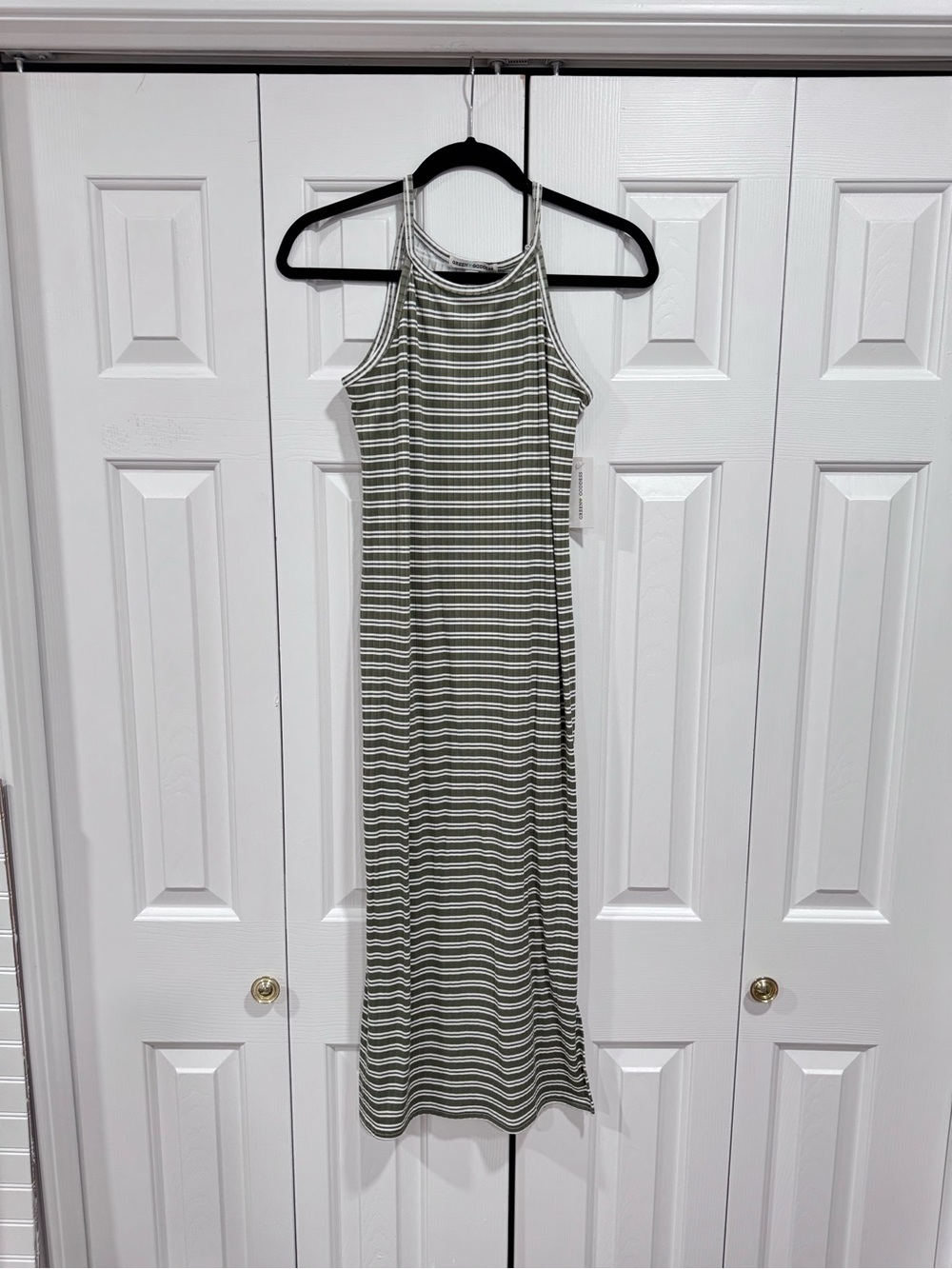 Goddess Olive Green and White Striped Racerback Maxi Dress